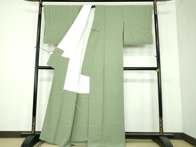 平和屋着物●上質な色無地 山葵色 正絹 逸品 DABH9094ps