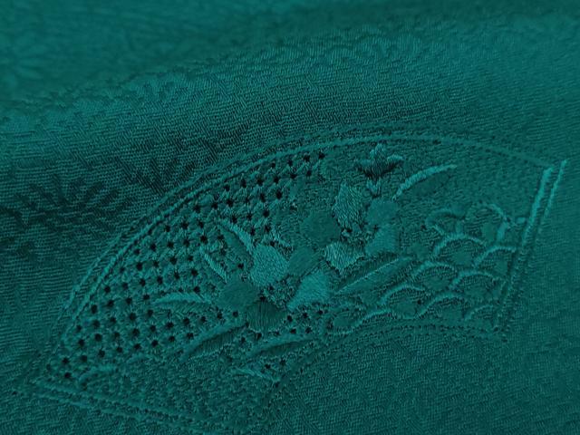 平和屋着物●中国三大刺繍 スワトウ刺繍 汕頭刺繍 色留訪問着 地紙花文 青碧色 正絹 逸品 DABH9095ps