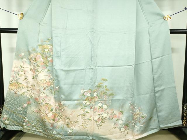 平和屋着物●訪問着 扇面舞蝶花文 暈し染め 金彩 正絹 逸品 DABH9097ps
