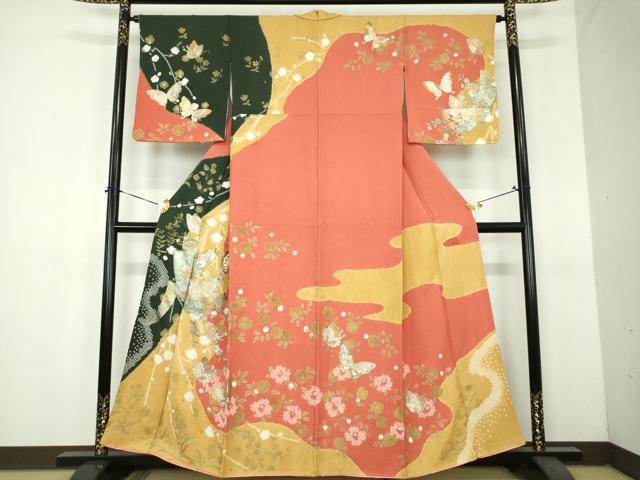 平和屋着物●訪問着 絞り 枝垂れ桜 短冊舞蝶花文 金銀彩 正絹 逸品 DABH9103ps