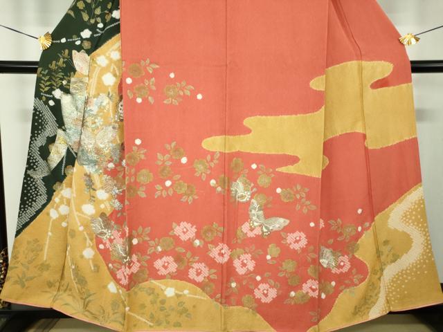 平和屋着物●訪問着 絞り 枝垂れ桜 短冊舞蝶花文 金銀彩 正絹 逸品 DABH9103ps