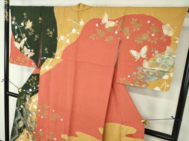 平和屋着物●訪問着 絞り 枝垂れ桜 短冊舞蝶花文 金銀彩 正絹 逸品 DABH9103ps
