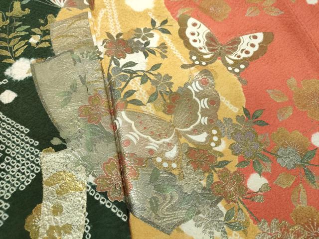 平和屋着物●訪問着 絞り 枝垂れ桜 短冊舞蝶花文 金銀彩 正絹 逸品 DABH9103ps