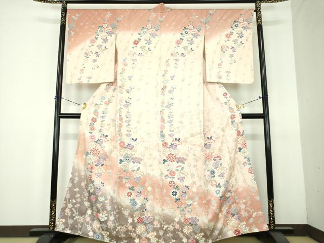 平和屋着物●訪問着 枝花文 暈し染め 金銀彩 正絹 逸品 DABH9110ps