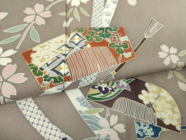 平和屋着物●訪問着 枝垂れ桜 櫛 金彩 正絹 逸品 DABH9118ps