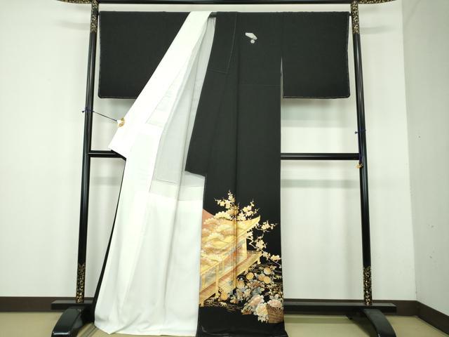平和屋着物●金彩友禅 卓越技能者・名工・和田光正 黒留袖 御所車風景花文 金銀彩 正絹 逸品 DABH9125ps