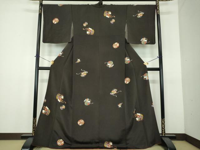 平和屋着物●上質な小紋 宝尽くし 鬼しぼ縮緬 金彩 正絹 逸品 DABH9135ps