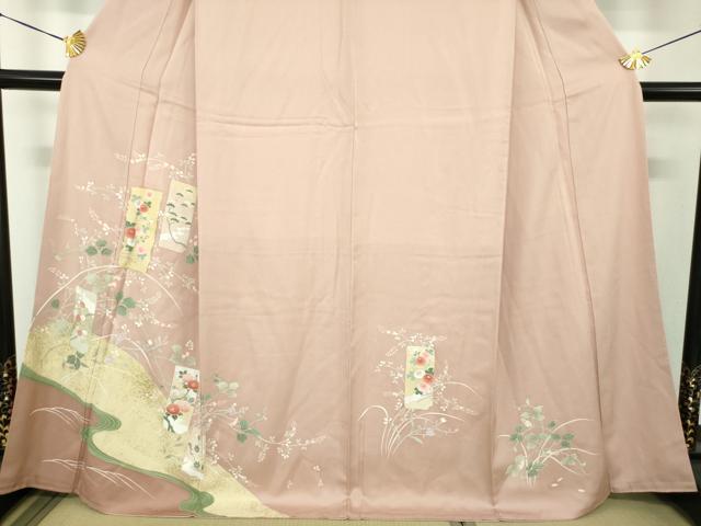 平和屋着物●訪問着 駒刺繍 短冊花文 金彩 正絹 逸品 DABH9139ps