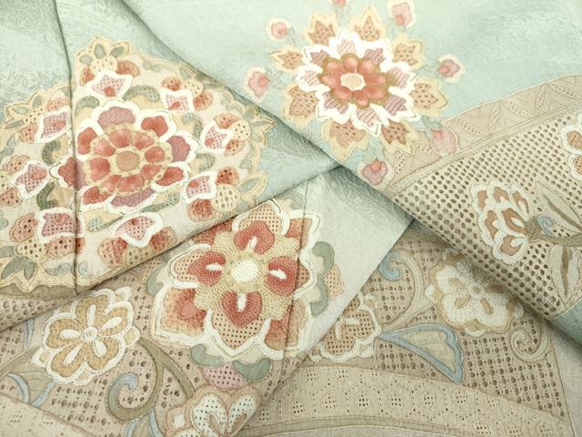 平和屋着物●中国三大刺繍 スワトウ相良刺繍 汕頭相良刺繍 総刺繍 訪問着 正倉院花文 暈し染め 正絹 逸品 DABH9157ps