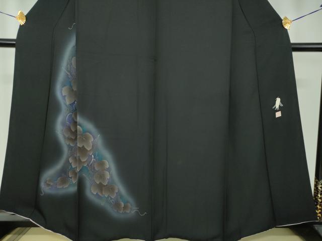 平和屋着物●東京友禅 菅有鬼一 訪問着 蔦の葉文 暈し染め 黒地 金彩 正絹 逸品 DABH9160ps