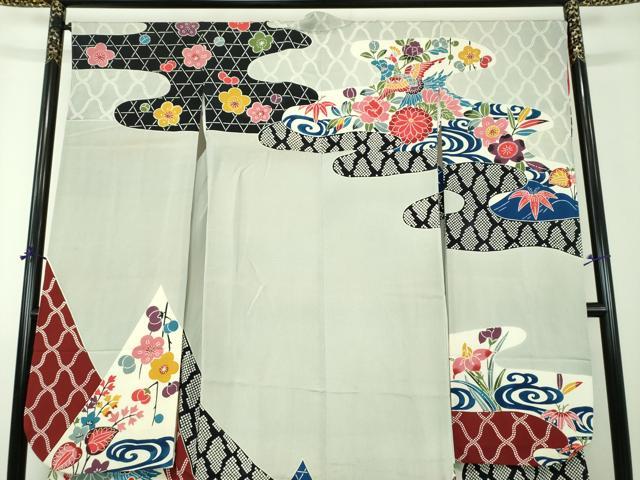 平和屋着物●豪華振袖 紅型 流水籬花鳥文 正絹 逸品 DABH9163ps