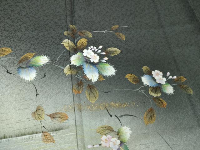 平和屋着物●和紙染染色作家・植村彩弘 訪問着 手描き 枝花文 暈し染め 金彩 やまと誂製 正絹 逸品 未使用 DABH9165ps