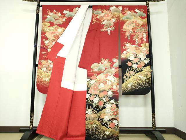 平和屋着物●豪華振袖 雲取り扇面花文 暈し染め 金彩 鈴乃屋扱い 正絹 逸品 DABH9166ps