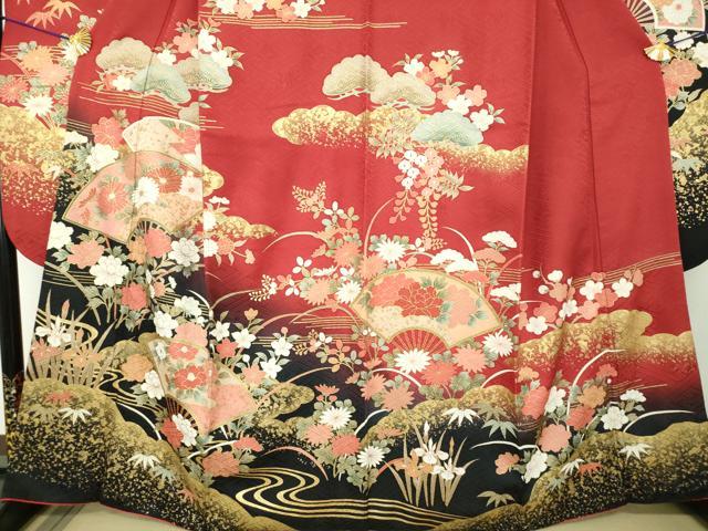 平和屋着物●豪華振袖 雲取り扇面花文 暈し染め 金彩 鈴乃屋扱い 正絹 逸品 DABH9166ps