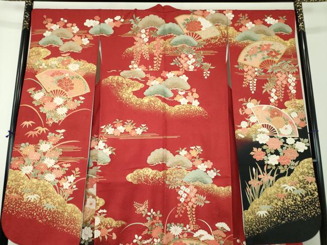 平和屋着物●豪華振袖 雲取り扇面花文 暈し染め 金彩 鈴乃屋扱い 正絹 逸品 DABH9166ps