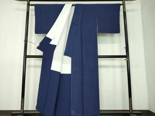 平和屋着物●上質なお召 藍 名物裂花文 笹蔓緞子 正絹 逸品 未使用 DABH9173ps