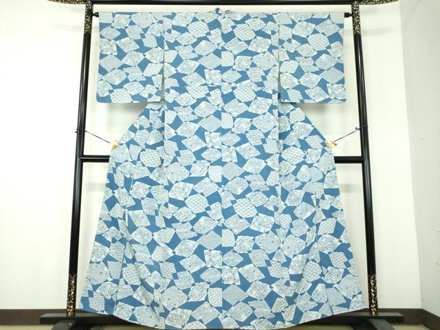 平和屋着物●上質な小紋 型染 藍 色紙花文 正絹 逸品 未使用 DABH9176ps
