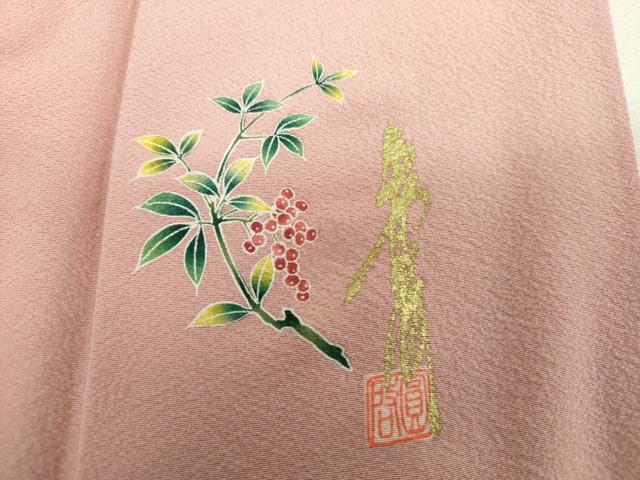 平和屋着物●上質な色無地 作家物 石竹色 正絹 逸品 DABH9182ps
