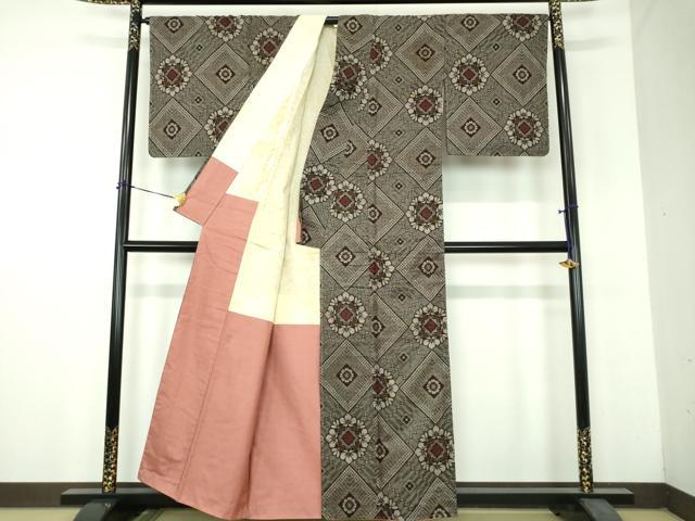 平和屋着物●本場大島紬 龍郷絣 花菱文 正絹 逸品 DABH9184ps