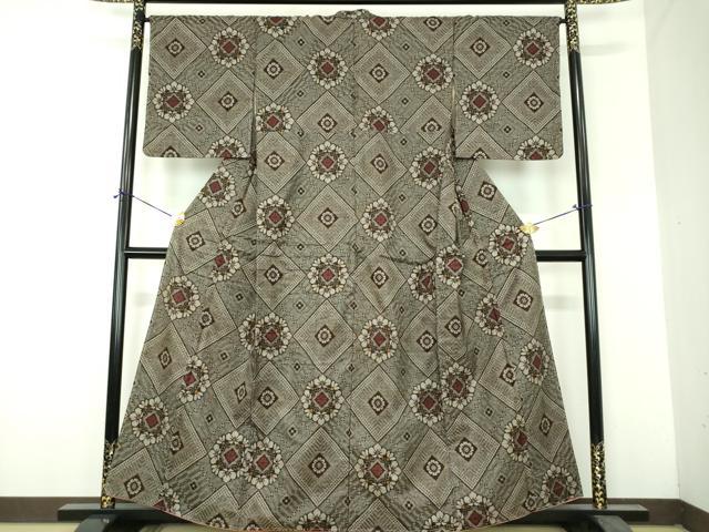 平和屋着物●本場大島紬 龍郷絣 花菱文 正絹 逸品 DABH9184ps