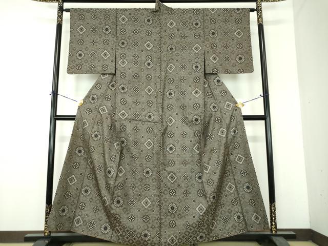 平和屋着物●本場大島紬 龍郷絣 花菱文 正絹 逸品 DABH9185ps
