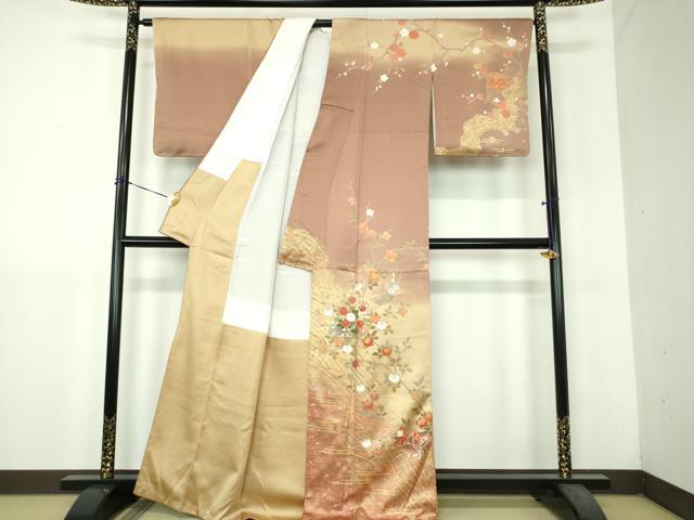平和屋着物●訪問着 作家物 駒刺繍 扇面花文 暈し染め 金彩 正絹 逸品 未使用 DABH9187ps