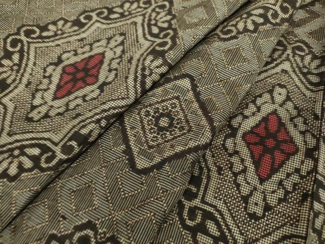 平和屋着物●本場大島紬 龍郷絣 花菱文 正絹 逸品 DABH9189ps