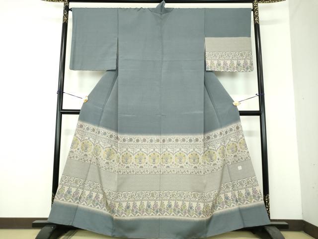 平和屋着物●訪問着 お召地 孔雀更紗花文 正絹 逸品 DABH9191ps