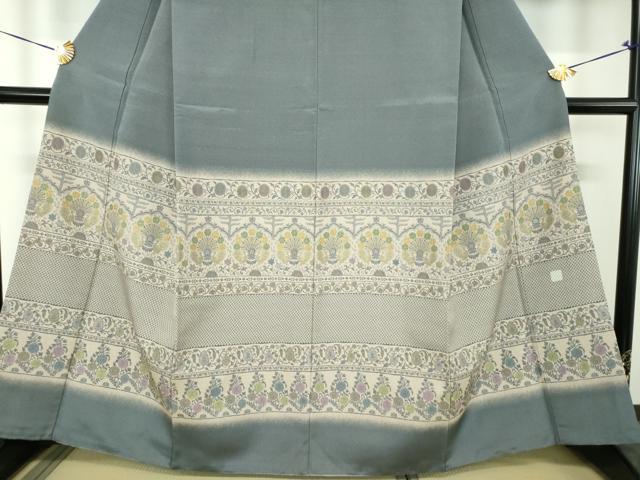 平和屋着物●訪問着 お召地 孔雀更紗花文 正絹 逸品 DABH9191ps