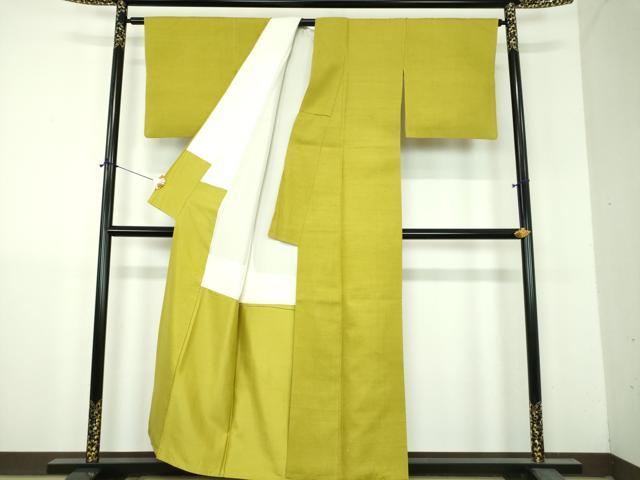 平和屋着物●上質な紬 色無地 鶸色 正絹 逸品 DABH9204ps