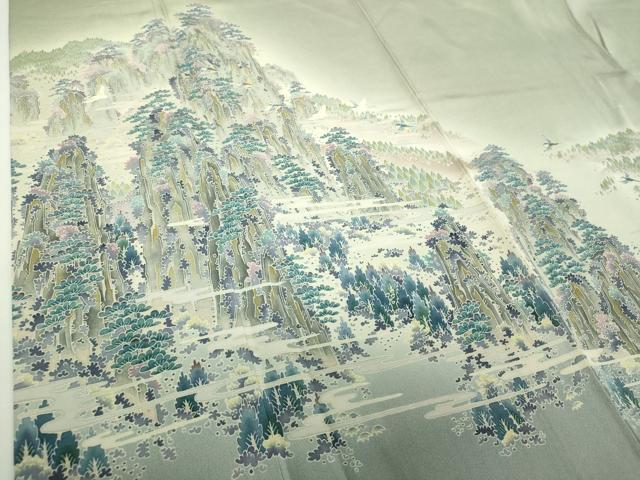 平和屋着物●本加賀友禅作家 浅野冨治男 訪問着 友禅 飛鳥風景 暈し染め 正絹 逸品 DABH9208ps