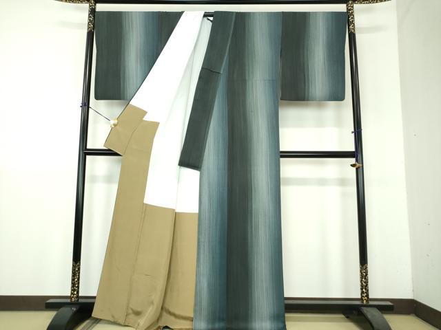 平和屋着物●上質な小紋 縞 暈し染め 正絹 逸品 DABH9209ps