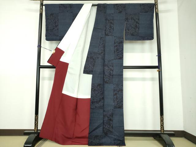 平和屋着物●結城紬 80亀甲 市松更紗花文 正絹 逸品 未使用 DABH9219ps
