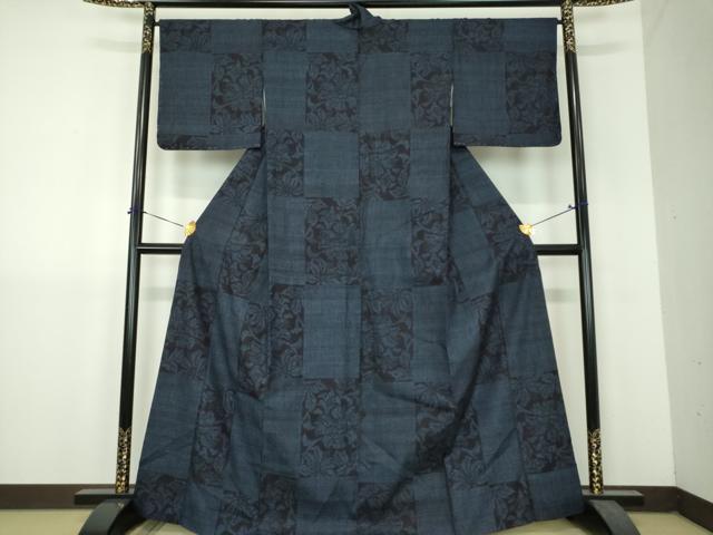 平和屋着物●結城紬 80亀甲 市松更紗花文 正絹 逸品 未使用 DABH9219ps