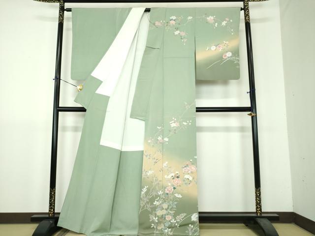 平和屋着物●訪問着 友禅 枝花文 暈し染め 正絹 逸品 DABH9228ps
