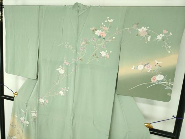 平和屋着物●訪問着 友禅 枝花文 暈し染め 正絹 逸品 DABH9228ps