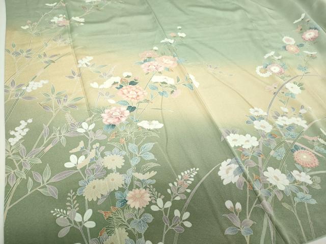 平和屋着物●訪問着 友禅 枝花文 暈し染め 正絹 逸品 DABH9228ps