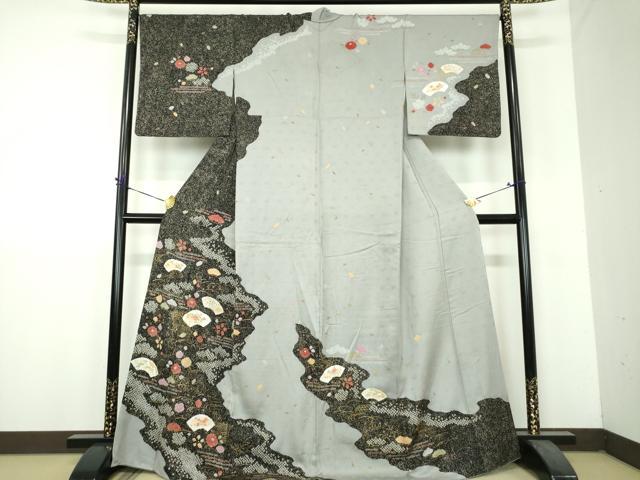 平和屋着物●訪問着 絞り 地紙花文 金彩 正絹 逸品 DABH9229ps