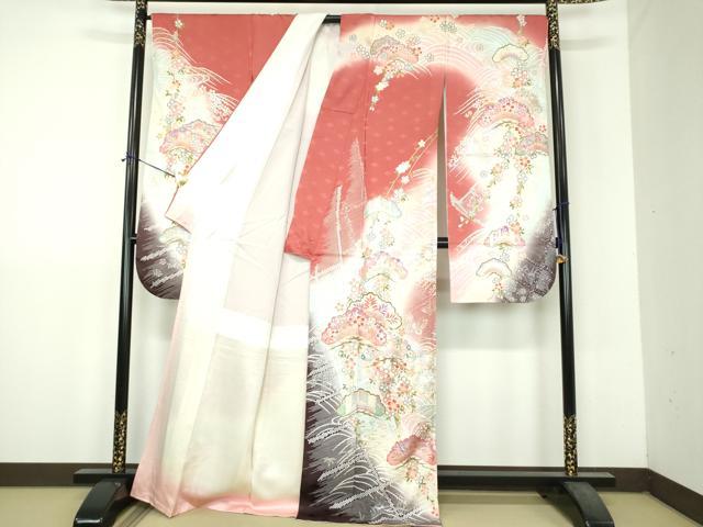 平和屋着物●豪華振袖 枝垂れ桜 流水花松文 暈し染め 金銀彩 正絹 逸品 DABH9230ps