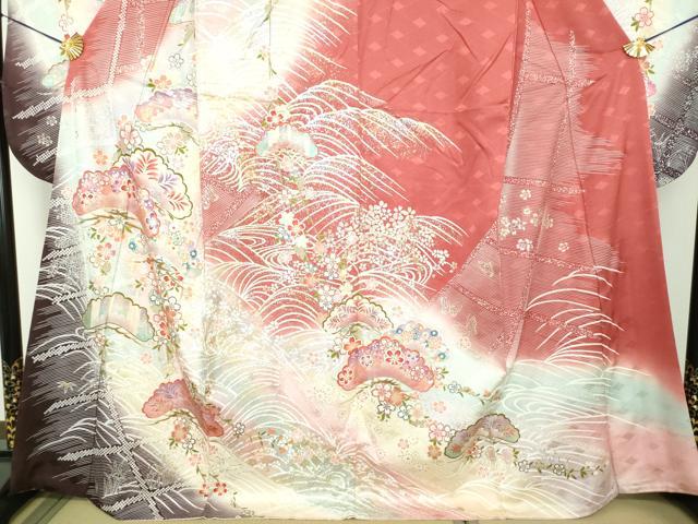 平和屋着物●豪華振袖 枝垂れ桜 流水花松文 暈し染め 金銀彩 正絹 逸品 DABH9230ps