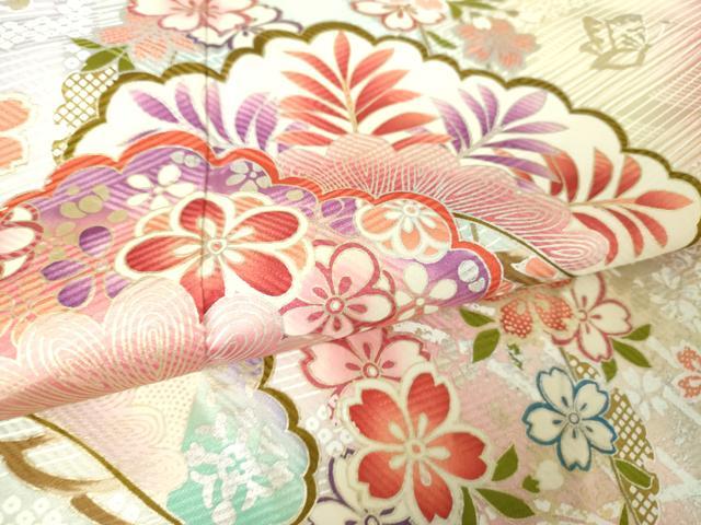 平和屋着物●豪華振袖 枝垂れ桜 流水花松文 暈し染め 金銀彩 正絹 逸品 DABH9230ps