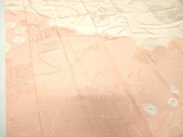 平和屋着物●振袖用長襦袢 袷 半衿刺繍 絞り 雲取り御所車花地紋 正絹 逸品 DABH9232ps