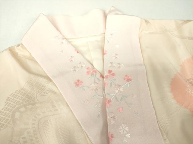 平和屋着物●振袖用長襦袢 袷 半衿刺繍 絞り 雲取り御所車花地紋 正絹 逸品 DABH9232ps