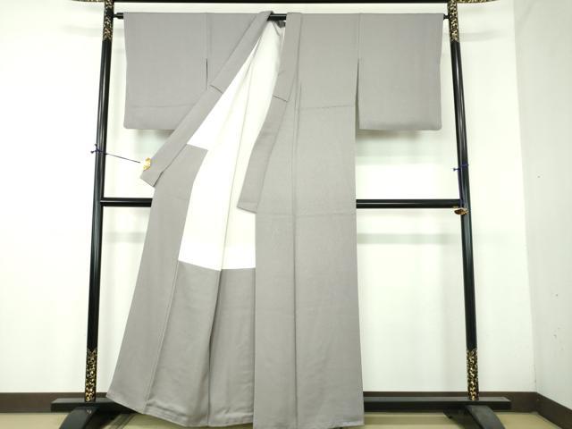 平和屋着物●上質な色無地 霞地紋 薄鈍色 正絹 逸品 DABH9259ps