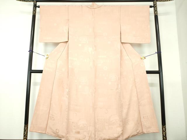 平和屋着物●上質な色無地 器物花地紋 赤香色 正絹 逸品 DABH9260ps