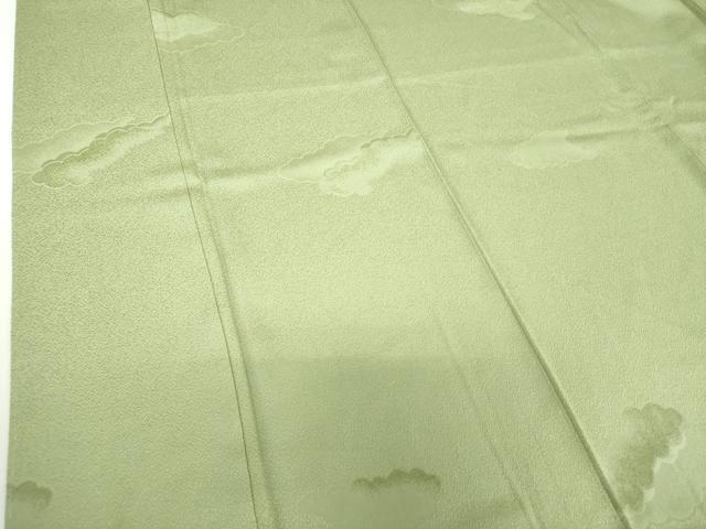 平和屋着物●上質な色無地 モール 雲重ね地紋 若葉色 正絹 逸品 未使用 DABH9261ps