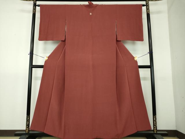 平和屋着物●上質な色無地 鬼しぼ縮緬 赤銅色 正絹 逸品 DABH9270ps