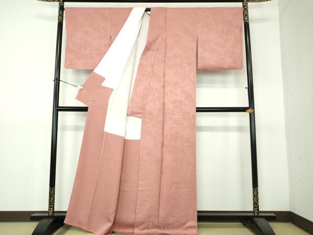 平和屋着物●上質な色無地 雲取り人物風景地紋 蘇芳香色 さが美扱い 正絹 逸品 DABH9275ps