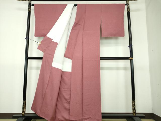 平和屋着物●上質な色無地 南天地紋 長春色 正絹 逸品 未使用 DABH9282ps