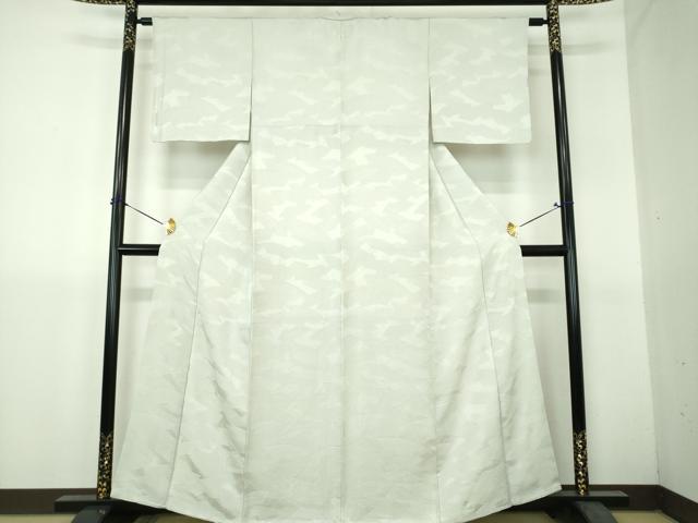 平和屋着物●上質な色無地 地紙花地紋 白鼠色 正絹 逸品 DABH9290ps